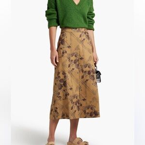 GANNI Floral Brocade Jacquard Midi Skirt Hi Waist Zip Back Size 38 / US 6